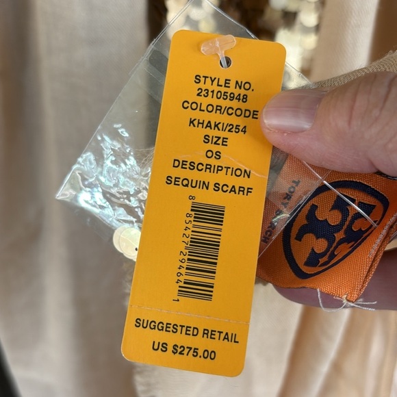 NWT Tory Burch Silk / Wool Sequined Shawl Scarf Gold Tan Retail $275.00 - Picture 7 of 10